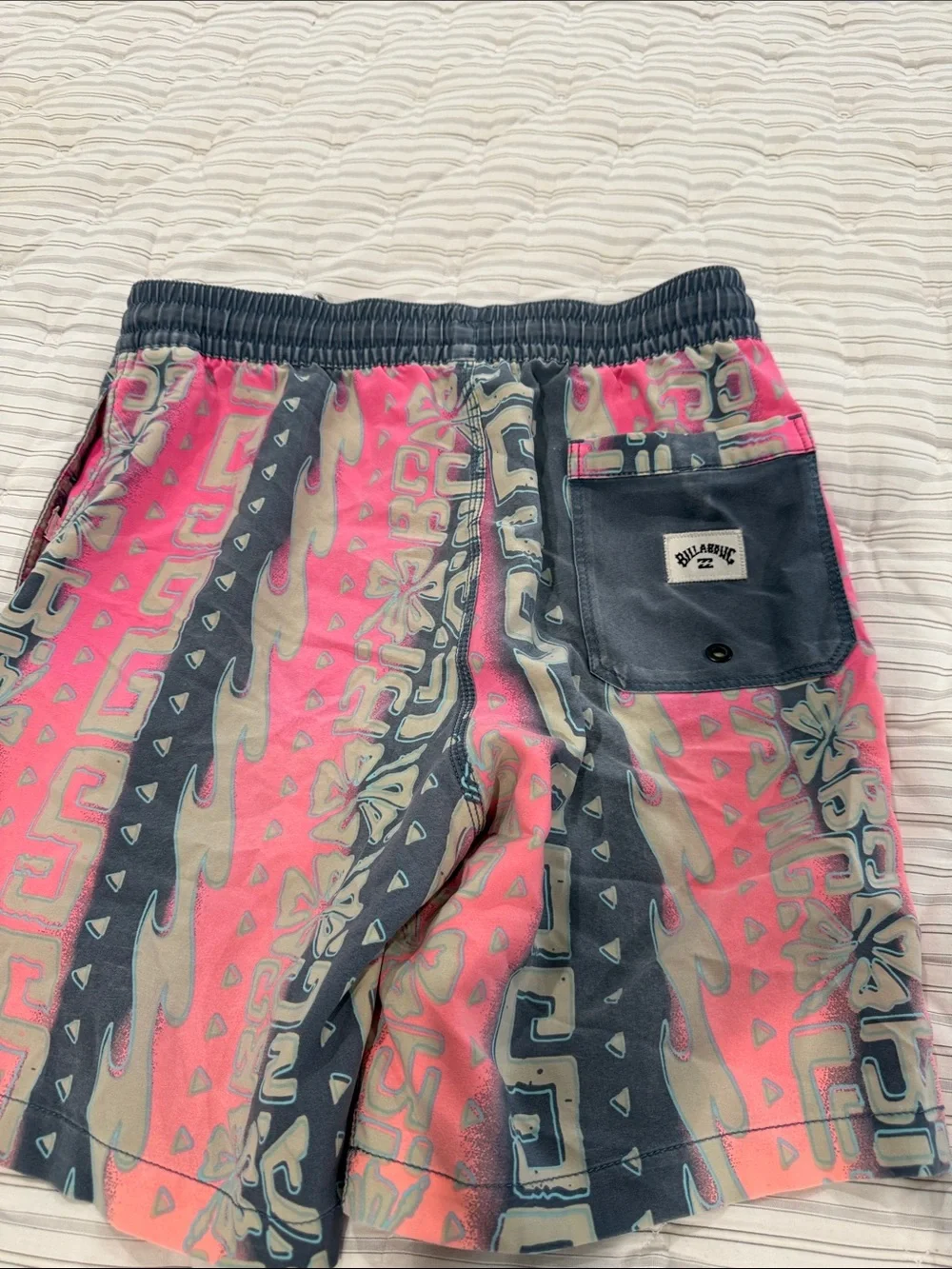 Billabong Coral Pink and Navy Tribal Print Kids Swim Trunks